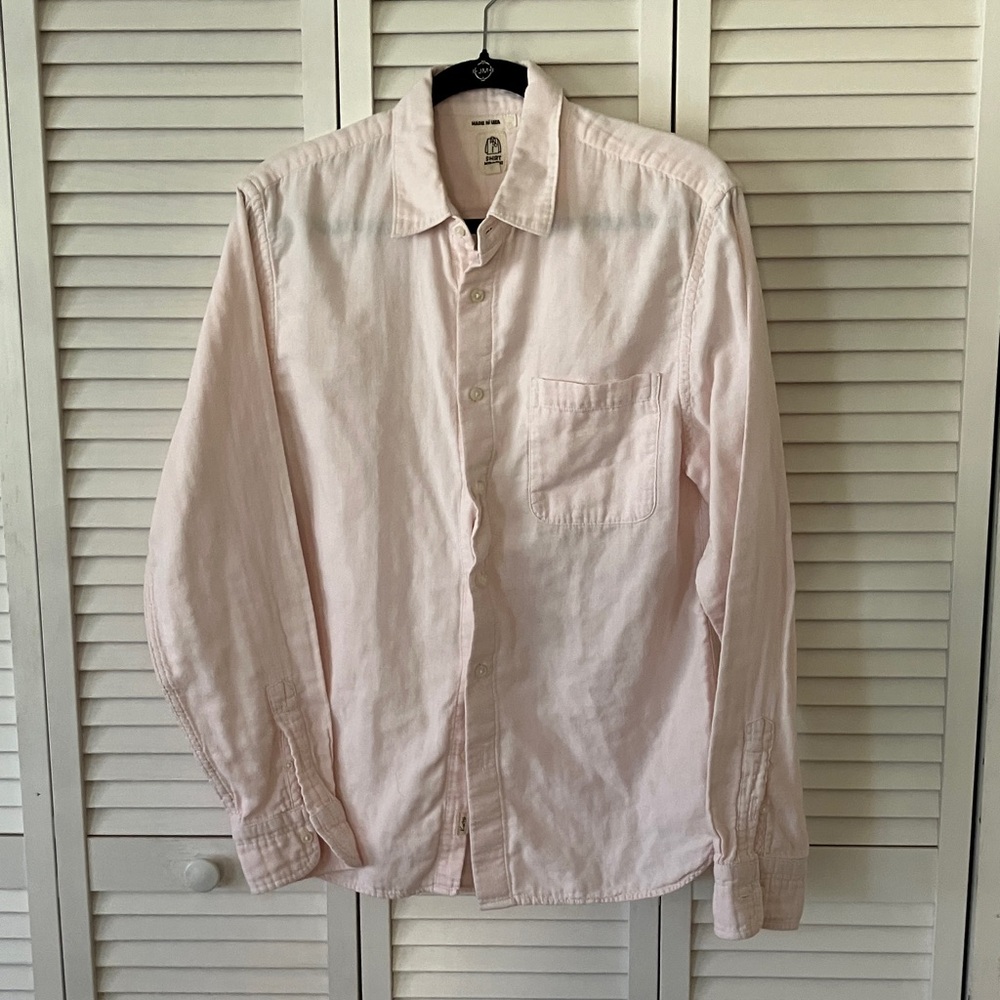 Hiroshi Kato Men's Light Pink Casual Button-Down Shirt with Chest Pocket Size L
